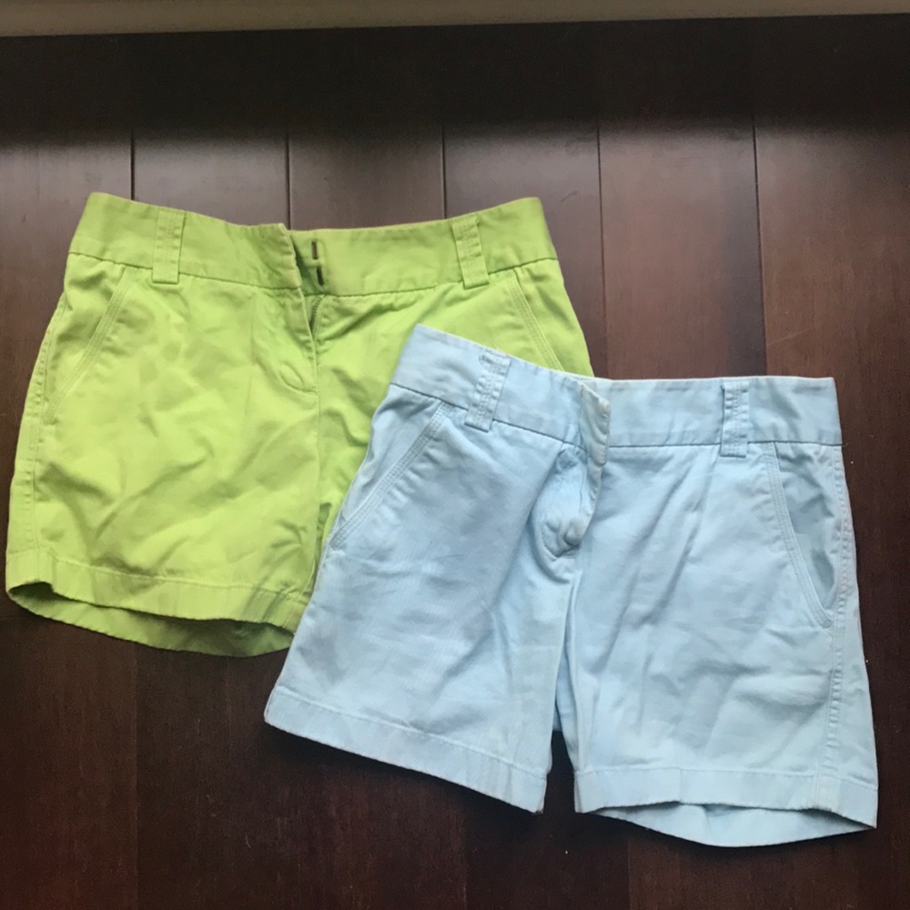 Blue and green jcrew chino shorts